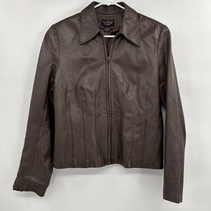 Vintage Y2K Vakko Womens Lamb Leather Jacket Size L Brown Clean‎ Girl Academia